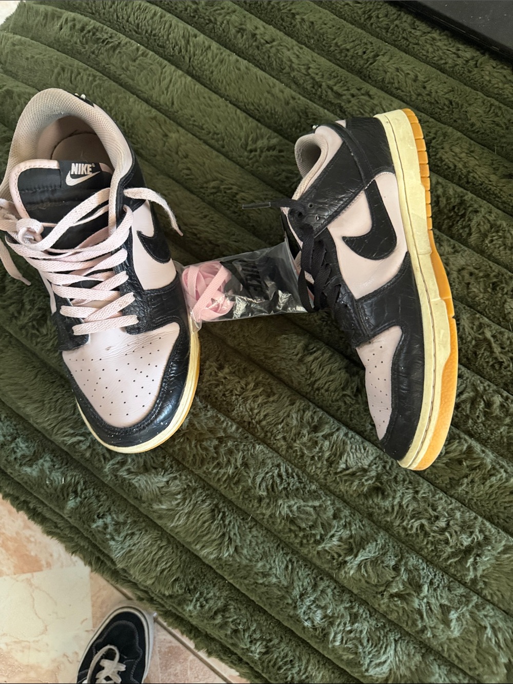 Nike Dunk Low in Pink, Black, and Yellow Gum Sole